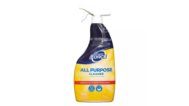 A spray bottle of Power Force All Purpose Cleaner