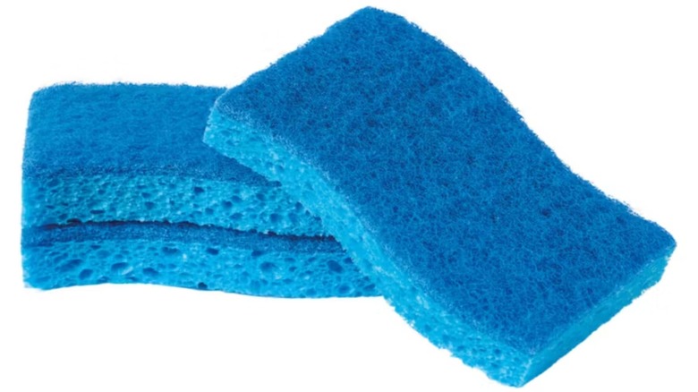 Three blue non scratch sponges