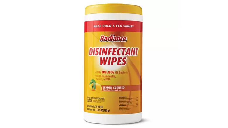 Yellow canister of Radiance Lemon Scented Disinfectant Wipes