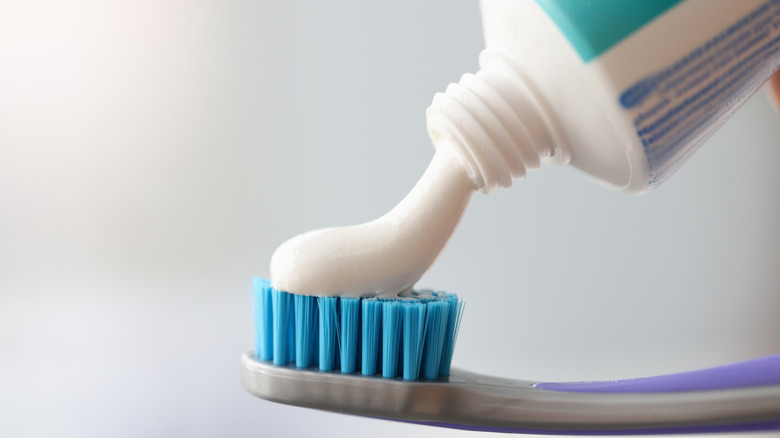 white toothpaste on toothbrush