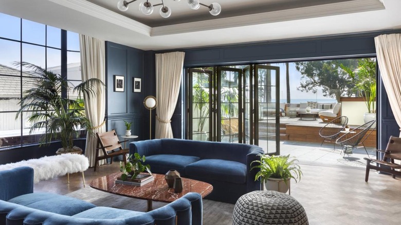 blue indoor outdoor hotel room