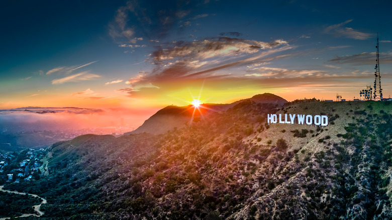 Hollywood sign at sunset 
