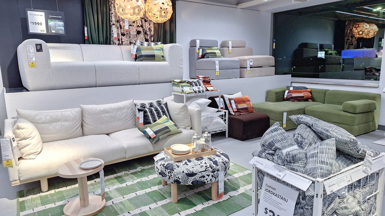 Display of various IKEA items and seating