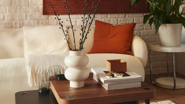 Plush LILLESÄTER Sofa in a livingroom with brick walls and tile floors