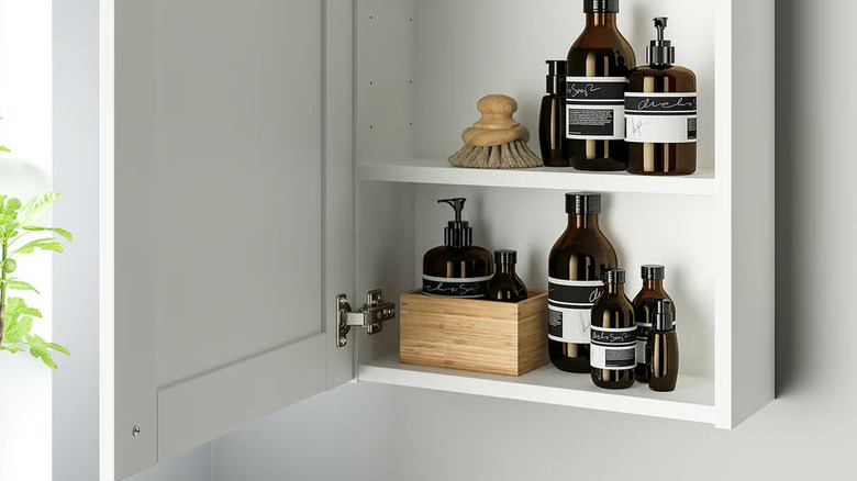 An IKEA ENHET wall cabinet with toiletries