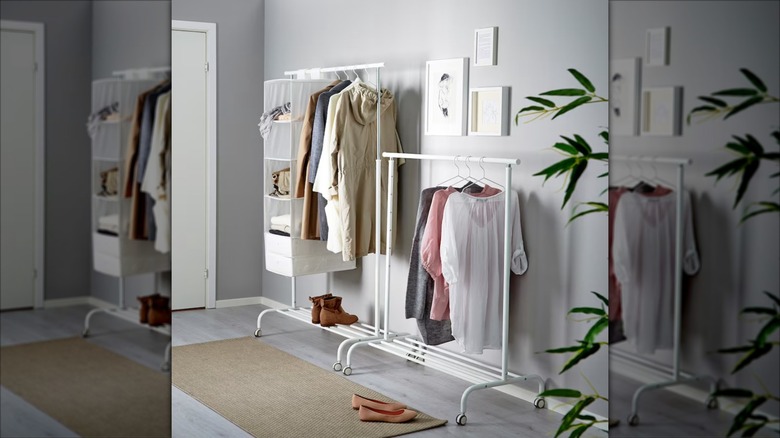 two white clothes racks