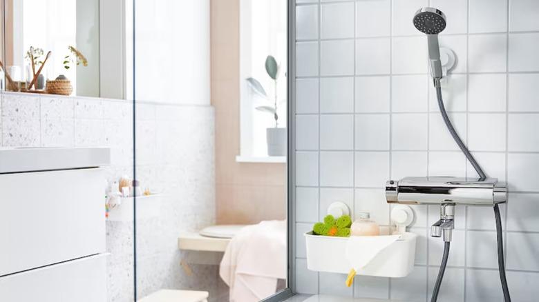 suction cup basket on shower wall