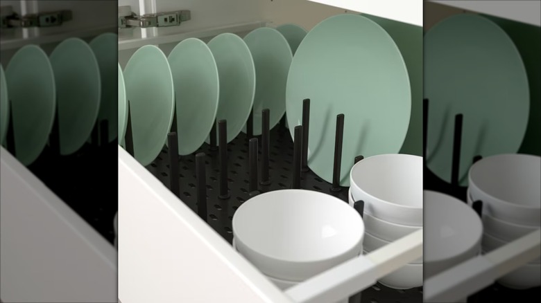 drawer with peg organizer and plates