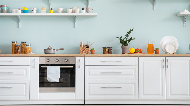 light blue and white kitchen