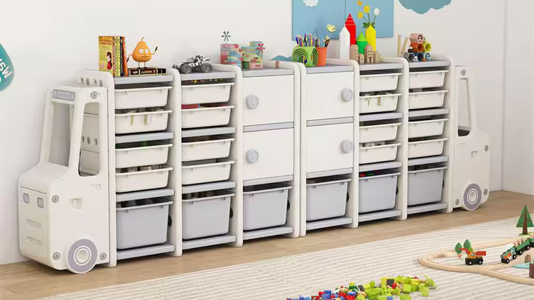 Costway's Off-White Plastic Kids Toy Storage Organizer