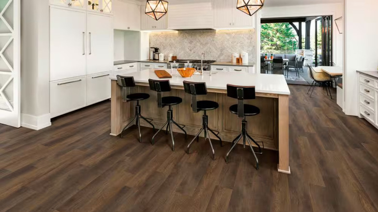 A contemporary kitchen with Wayne Canyon's click-lock Oak vinyl planks