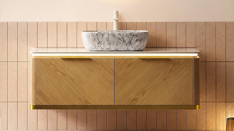 Naturefalls' 48-inch Floating Bathroom Vanity Cabinet mounted on a bathroom wall