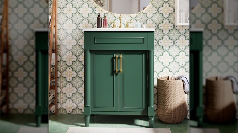 Naturefalls' Rich Green Solid-Wood 24-inch Vanity in a bathroom setting