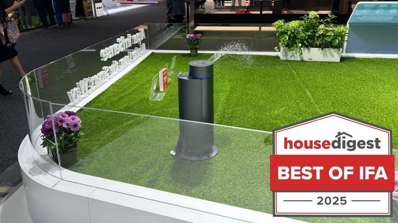 Aiper Irrisense smart sprinkler at IFA 2025 beside House Digest Best of IFA badge