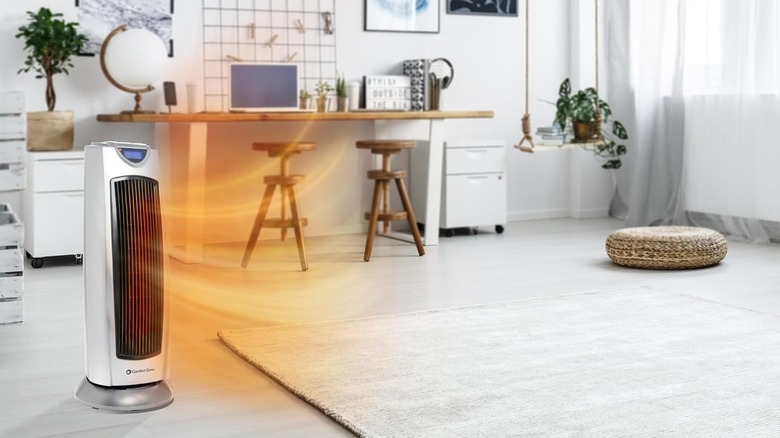 Comfort Zone space heater sitting on office floor