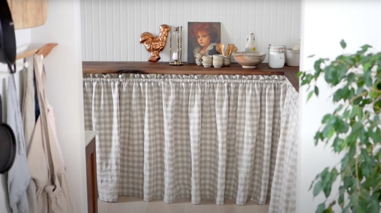 Farmhouse curtained lower cabinets