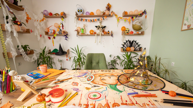 A fall-themed craft table