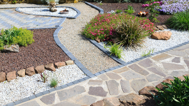 Garden with three different kinds of gravel