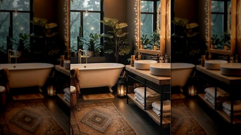 String lights in a bathroom