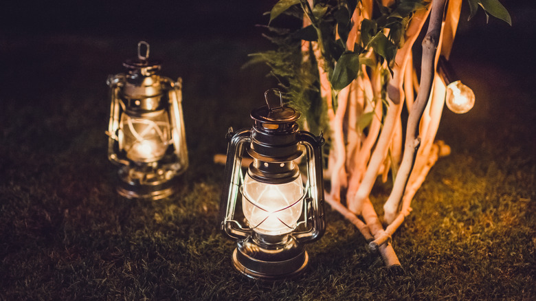 vintage lanterns in garden