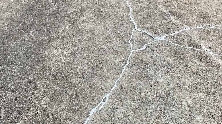 Cracks filled with a DIY driveway resurfacing kit