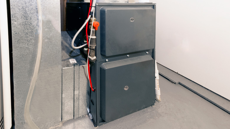 A furnice system set up in a basement