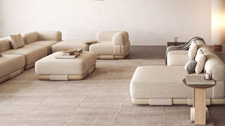 A set of beige modular sectionals.