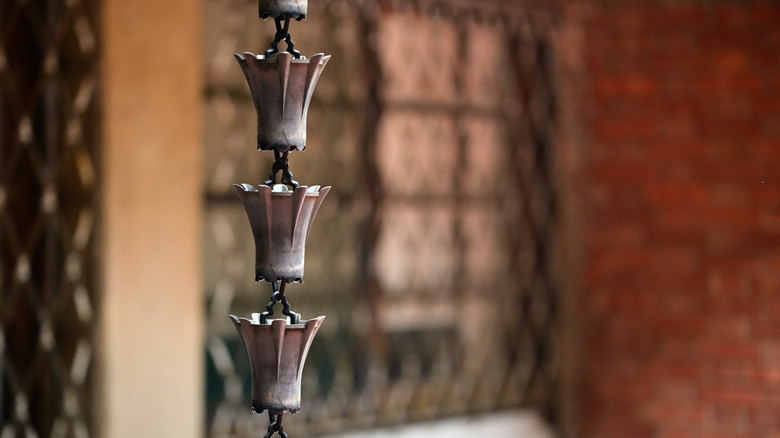 flower-shaped rain chain close up