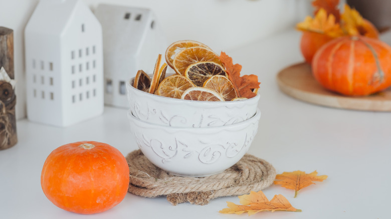Dried citrus fruits in bowl