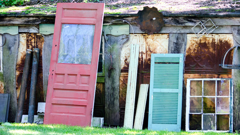 old door and windows against shed