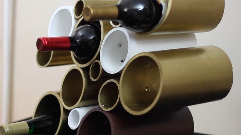 Wine rack made from PVC pipes