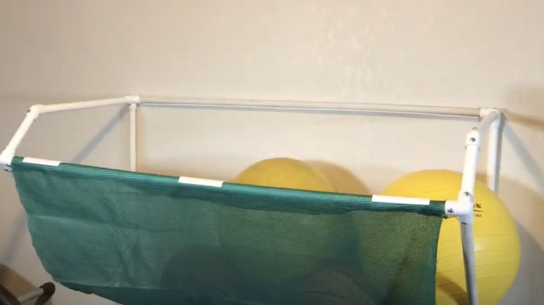 Ball holder made from fabric and PVC pipes