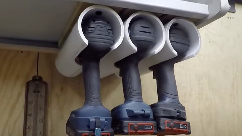 Drill holder using PVC pipe