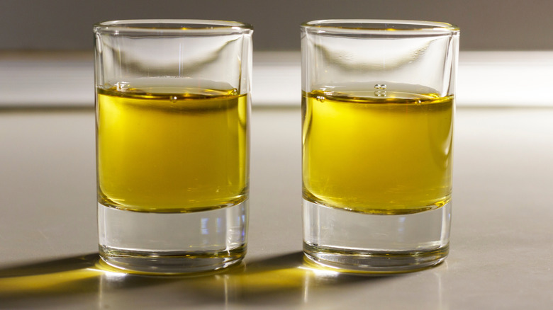 oil in shot glasses