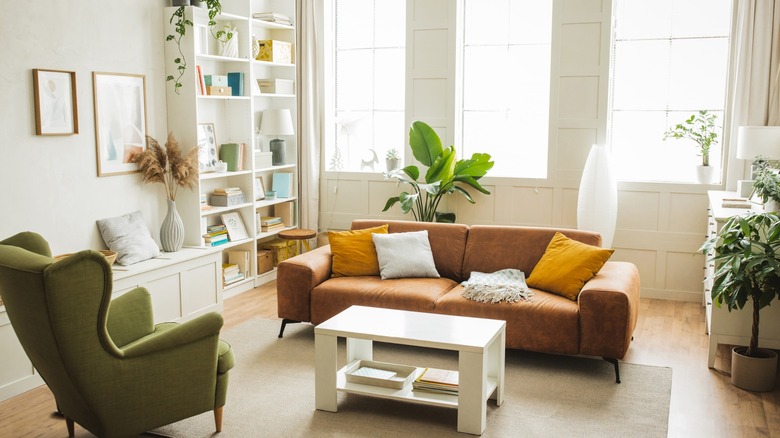 Airy room with brown couch