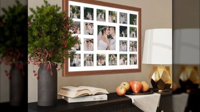 collage of wedding photos in brown frame