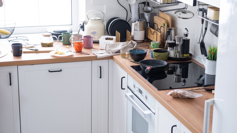 Kitchen with counter clutter