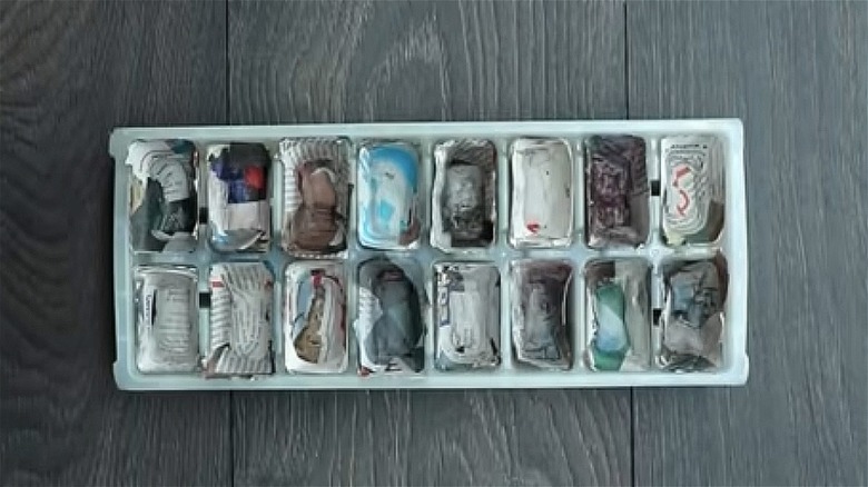 paper mache inside ice cube trays