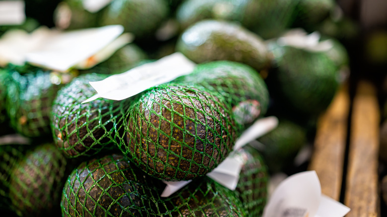 avocados in plastic mesh bags