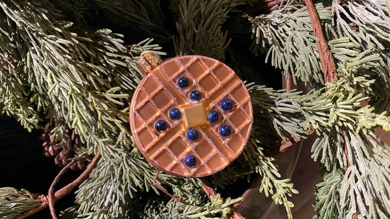 blueberry waffle ornament on tree