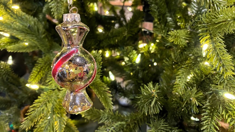 candy wrapper ornament on tree
