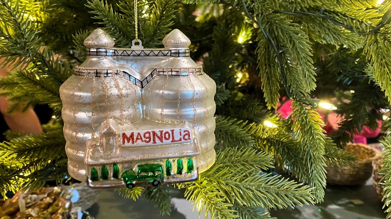 glass silo ornament on tree