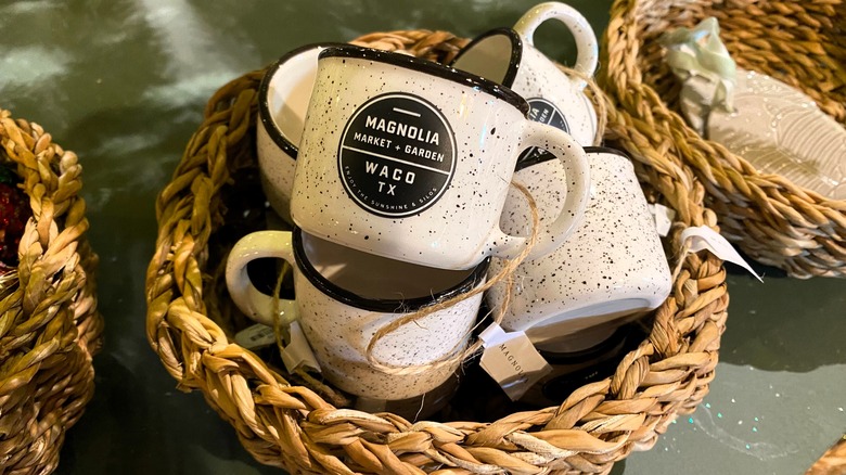 white mug ornaments in basket