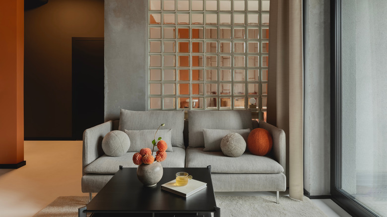 modern home with glass brick partition wall