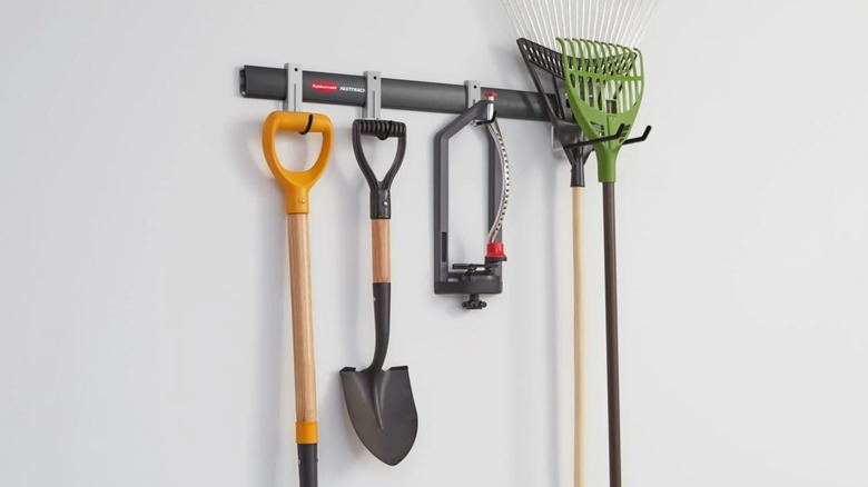 Rubbermaid FastTrack Rail  on wall filled with tools