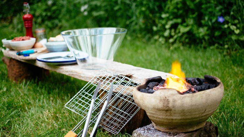 firepit bowl near picnic
