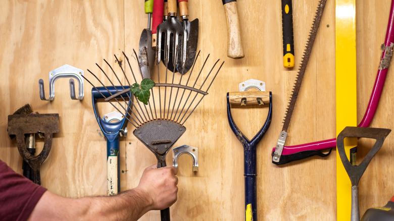Custom hanging tool storage can be created with Harbor Freight's Storehouse hook set