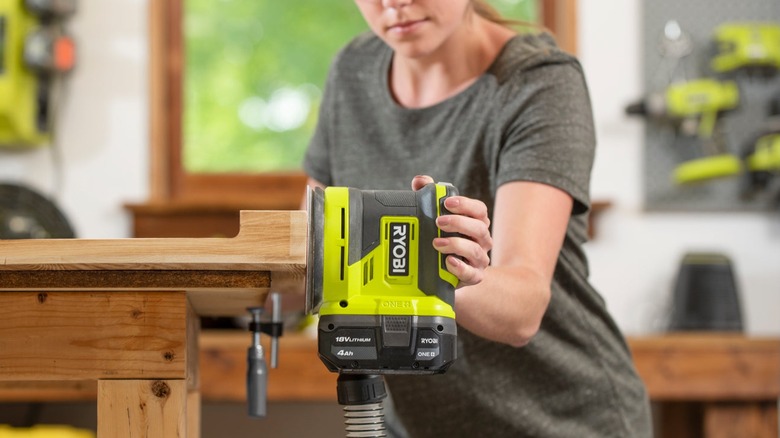 Close up shot of Ryobi saw in use