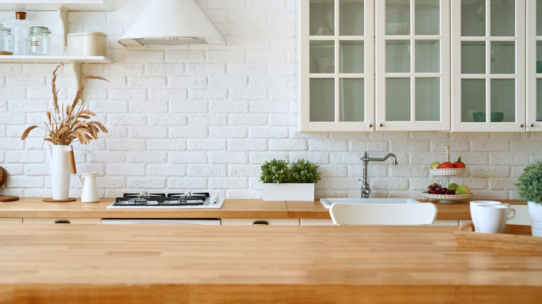 butcher block countertops in kitchen