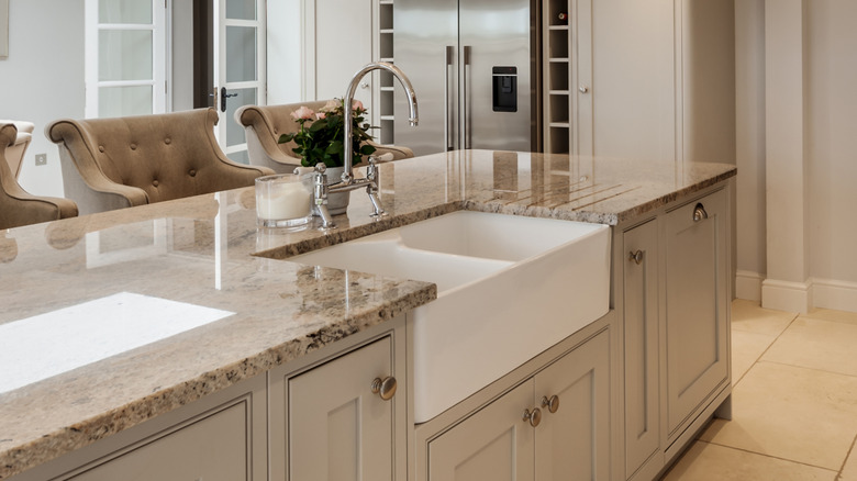 Butler sink in kitchen